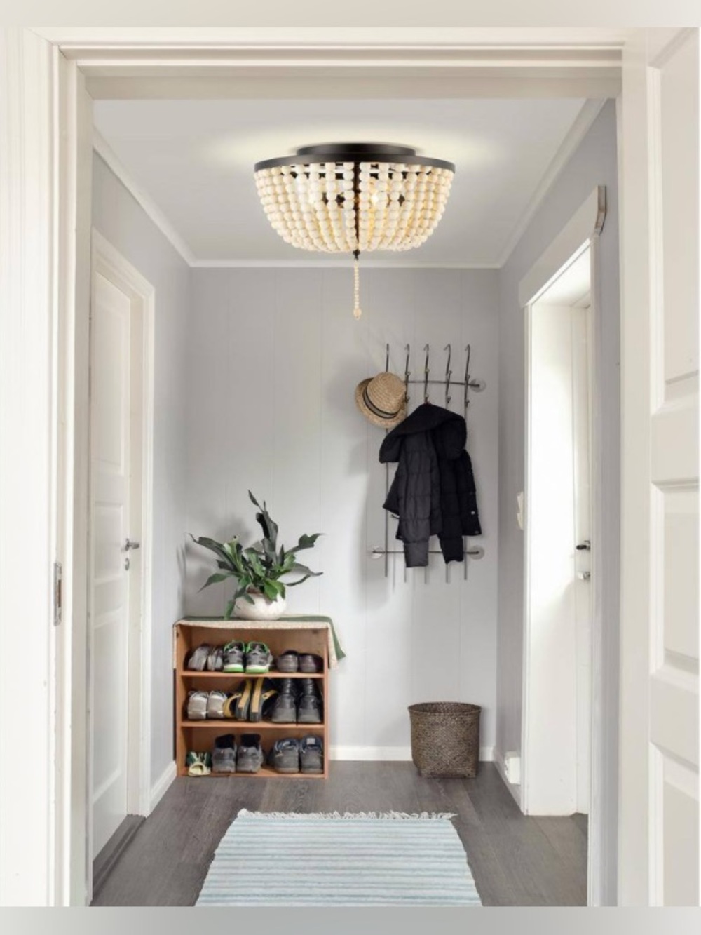 Beaded Flush Ceiling Light in Cream and Black - Stylish Entryway Fixture